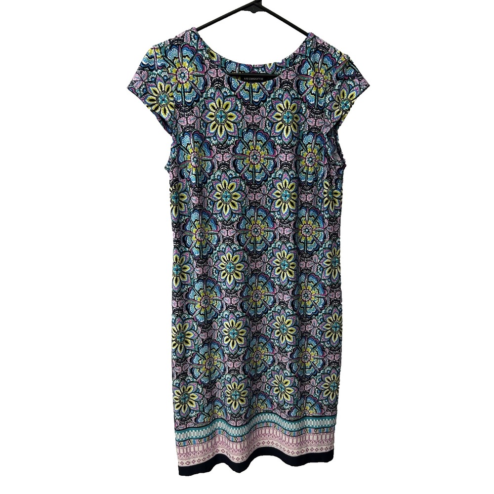Liz Claiborne Floral Medallion Shift Dress Women's Short Sleeve Colorful Size 8